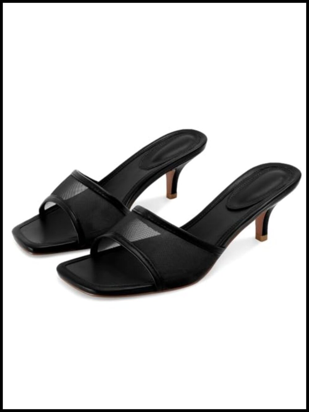 Square Open Toe Slip On Mule Kitten Heel Sandals for Women Vegan Leather 2.3in